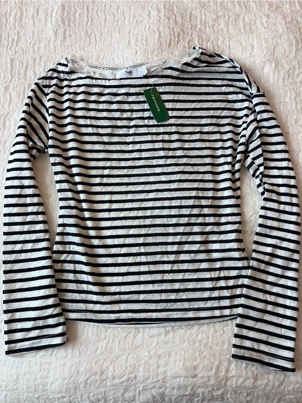 Simons Black & White Striped Long-Sleeve Top